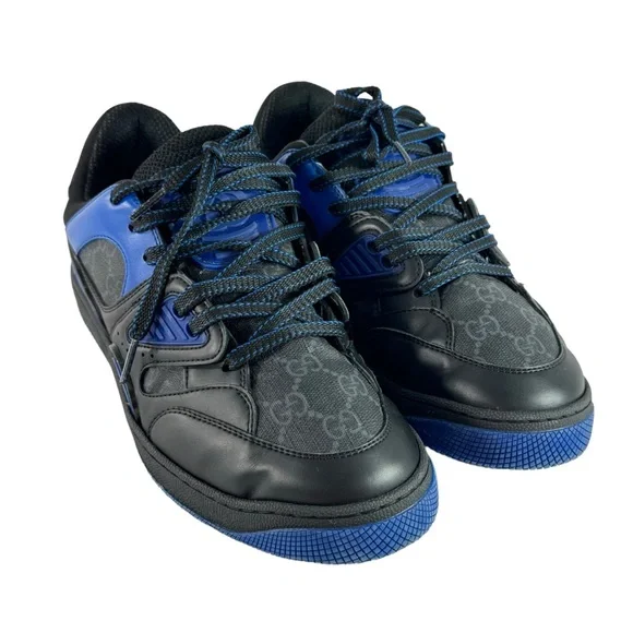 GUCCI Black & Blue Leather/Canvas GG Basket Low Top Men's Sneakers Italy 6.5-7US